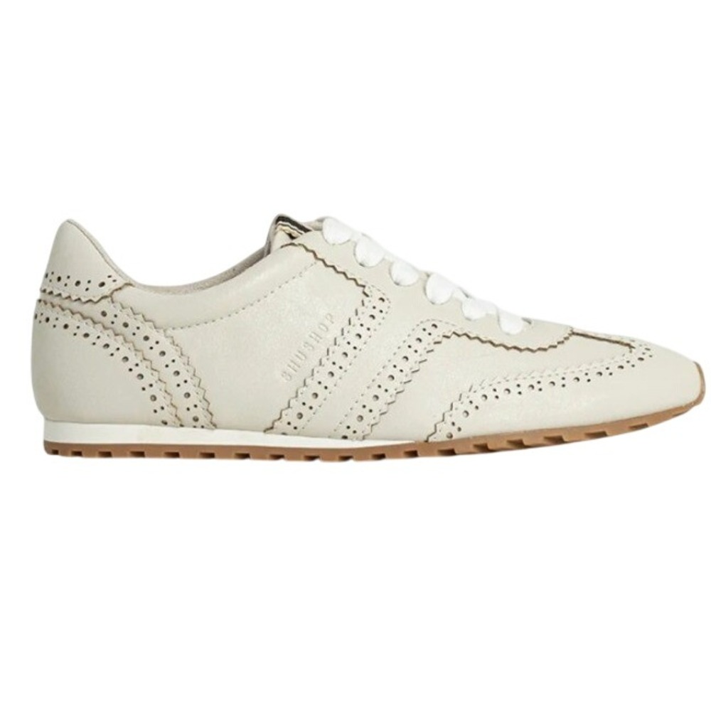 SHUSHOP Womens Penelope Sneakers 8 Light Grey Brogue Wingtip Vintage Retro Style